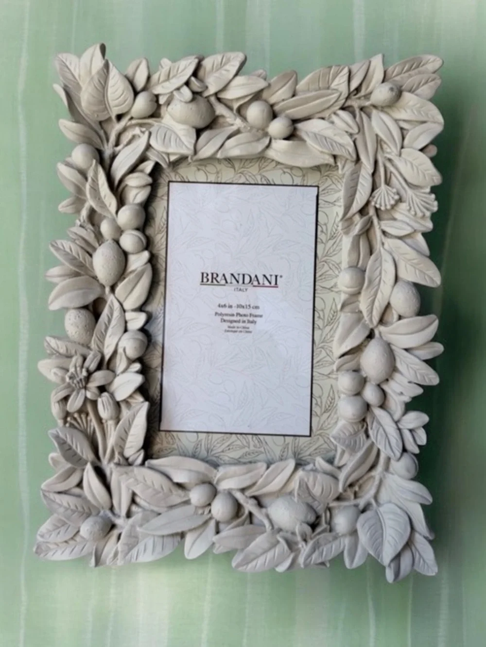 Cream Ornamental Olive Leaf Photo Frame. Made in Italy. 3d design photo frame
